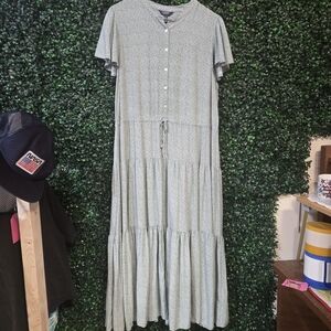 Chaps Light Green Button-Down Maxi Dress